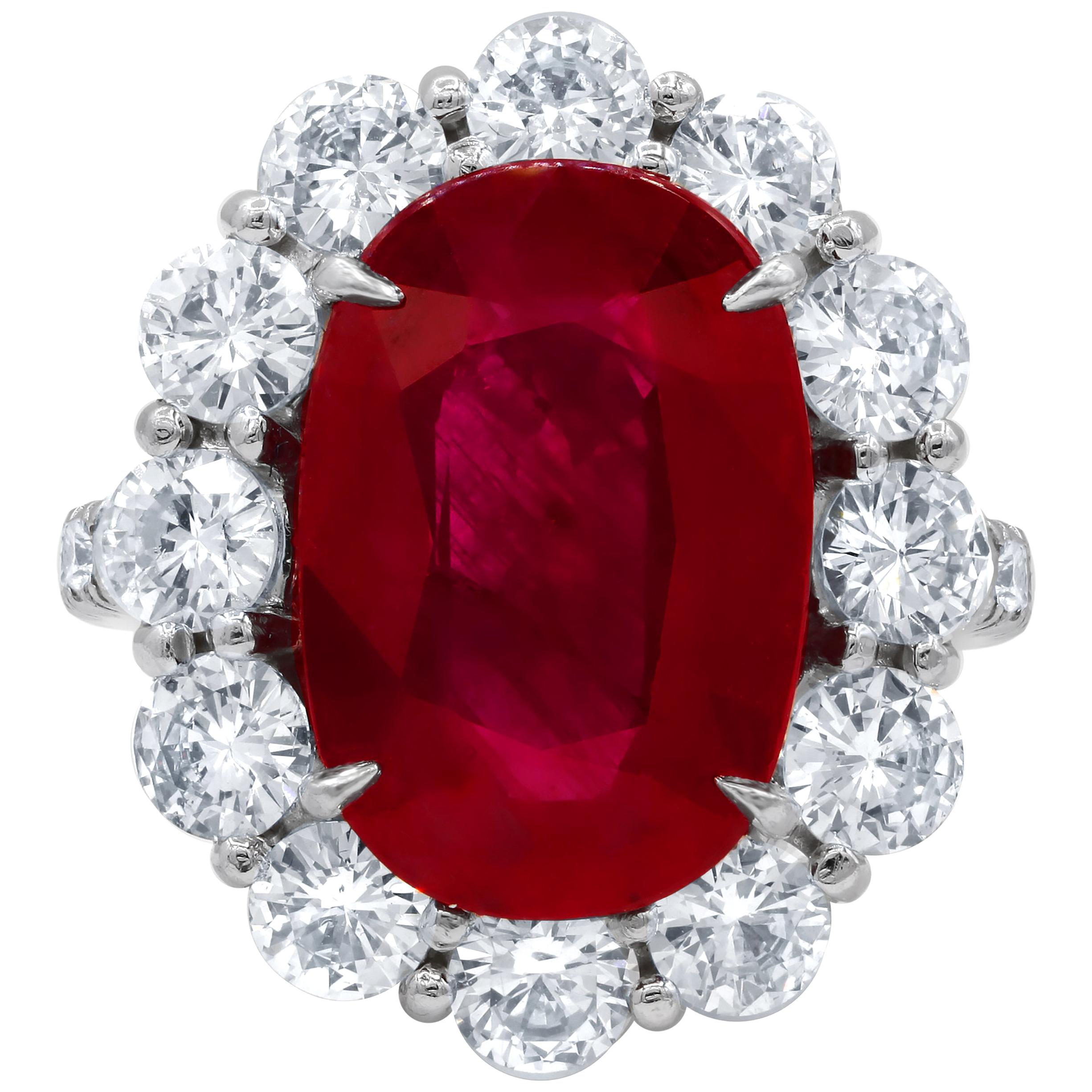 GSR Certified 8.50 Carat Ruby Diamond Ring For Sale