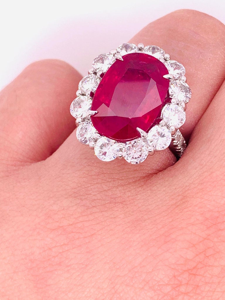 Women's or Men's GSR Certified 8.50 Carat Ruby Diamond Ring For Sale