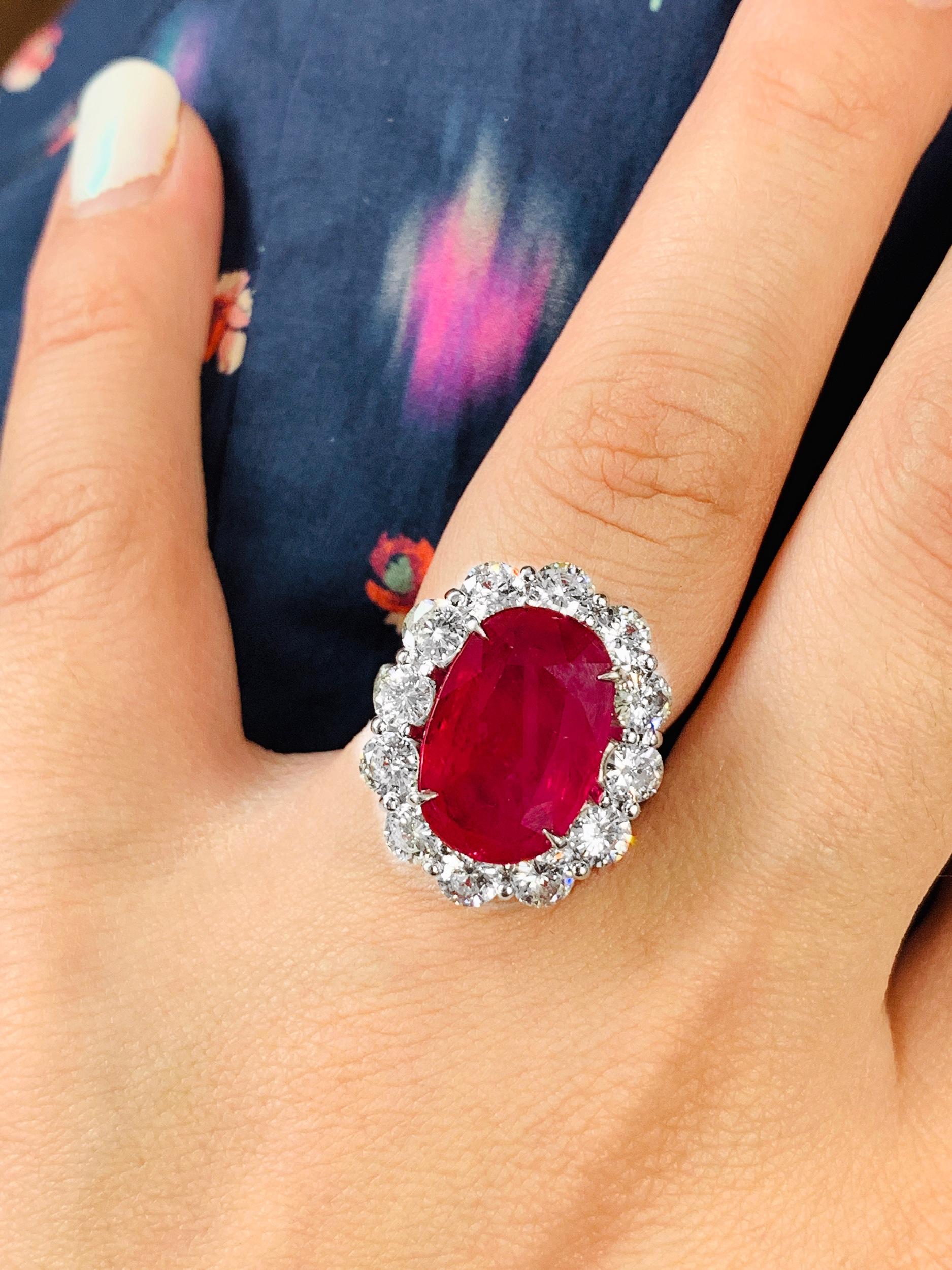 GSR Certified 8.50 Carat Ruby Diamond Ring In New Condition For Sale In New York, NY