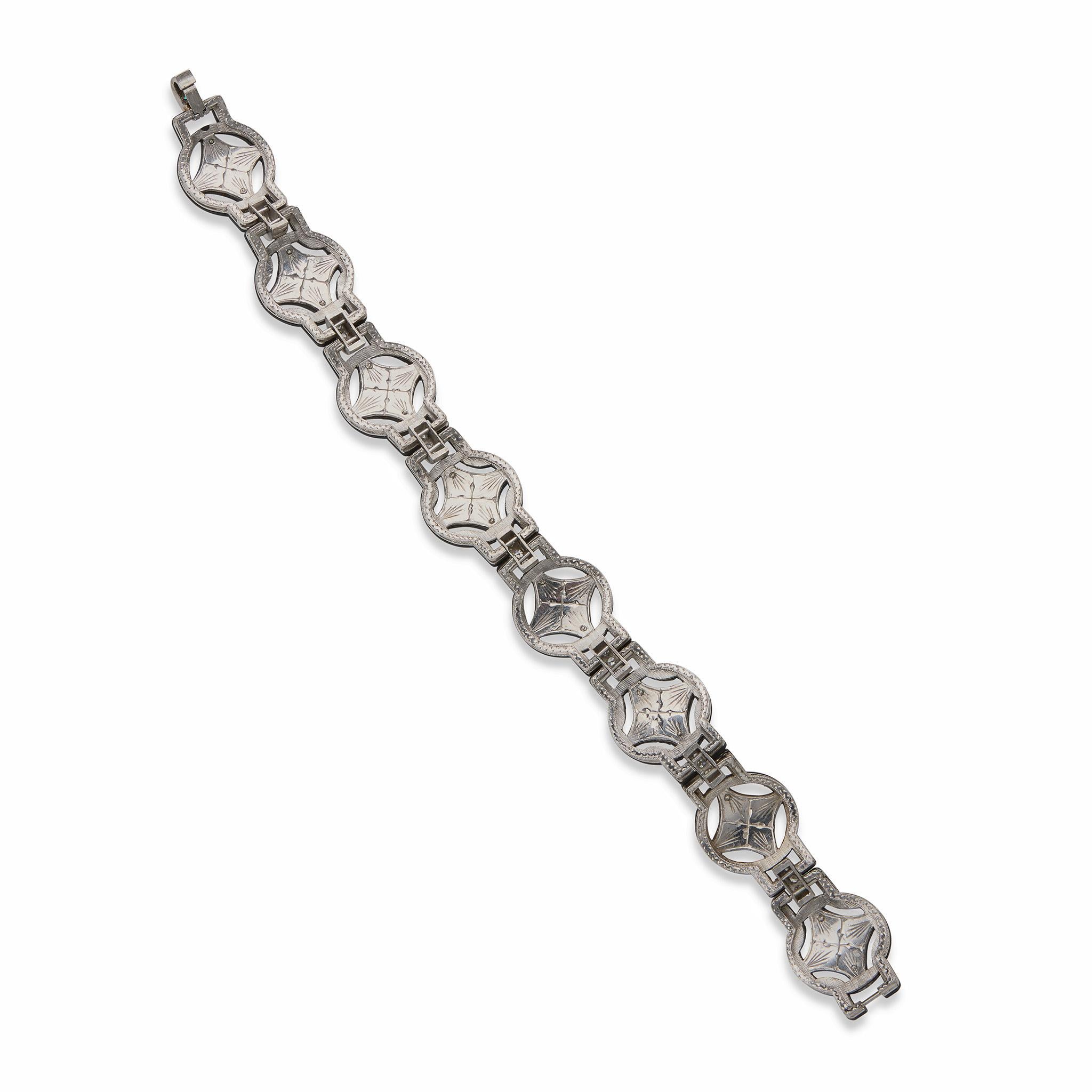 G.T. Marsh & Co. Blackened Steel, Diamond and Cultured Pearl Bracelet (Rundschliff) im Angebot