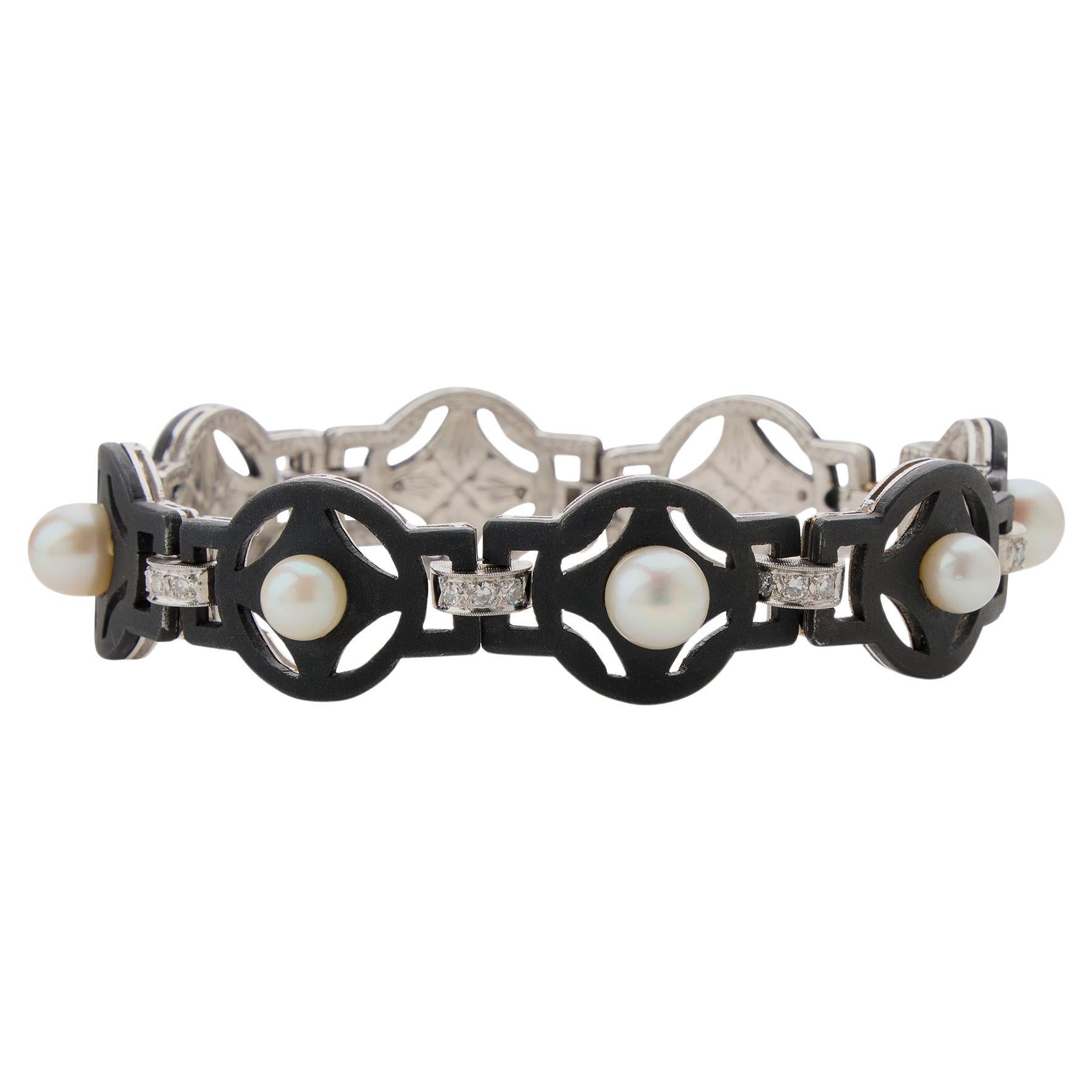 G.T. Marsh & Co. Blackened Steel, Diamond and Cultured Pearl Bracelet