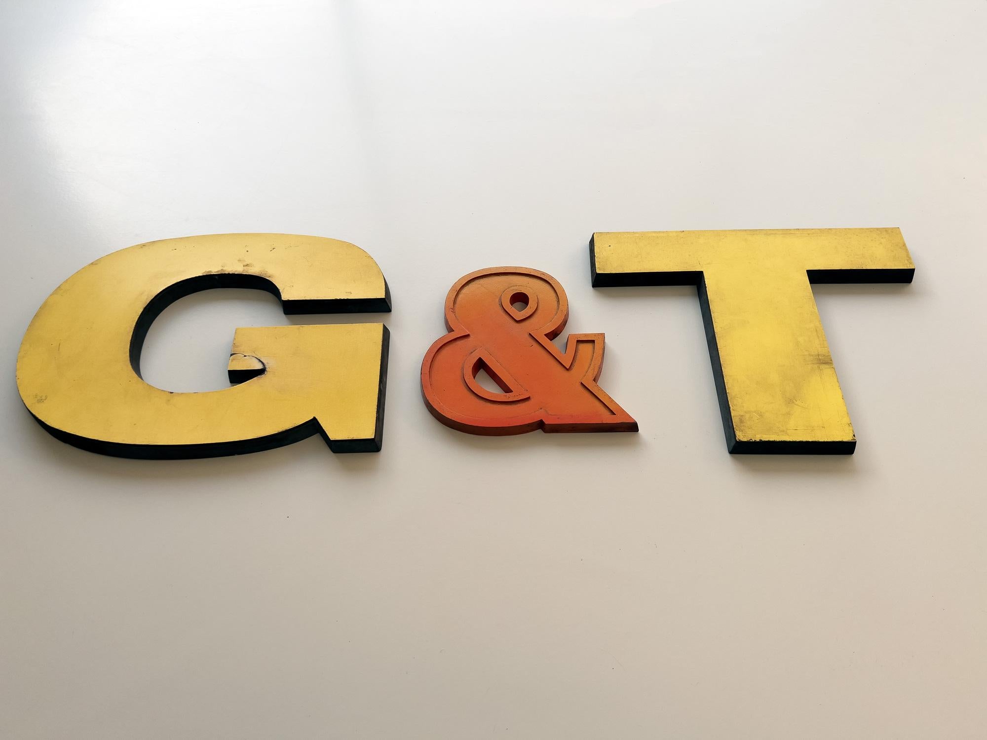 G&T Vintage Original Letters, Retro, Shop, Sign, Reclaimed, Signage In Good Condition For Sale In Bath, Somerset
