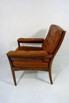 Pair of Midcentury Scandinavian Wood and Leather Armchairs by Gote Möbel