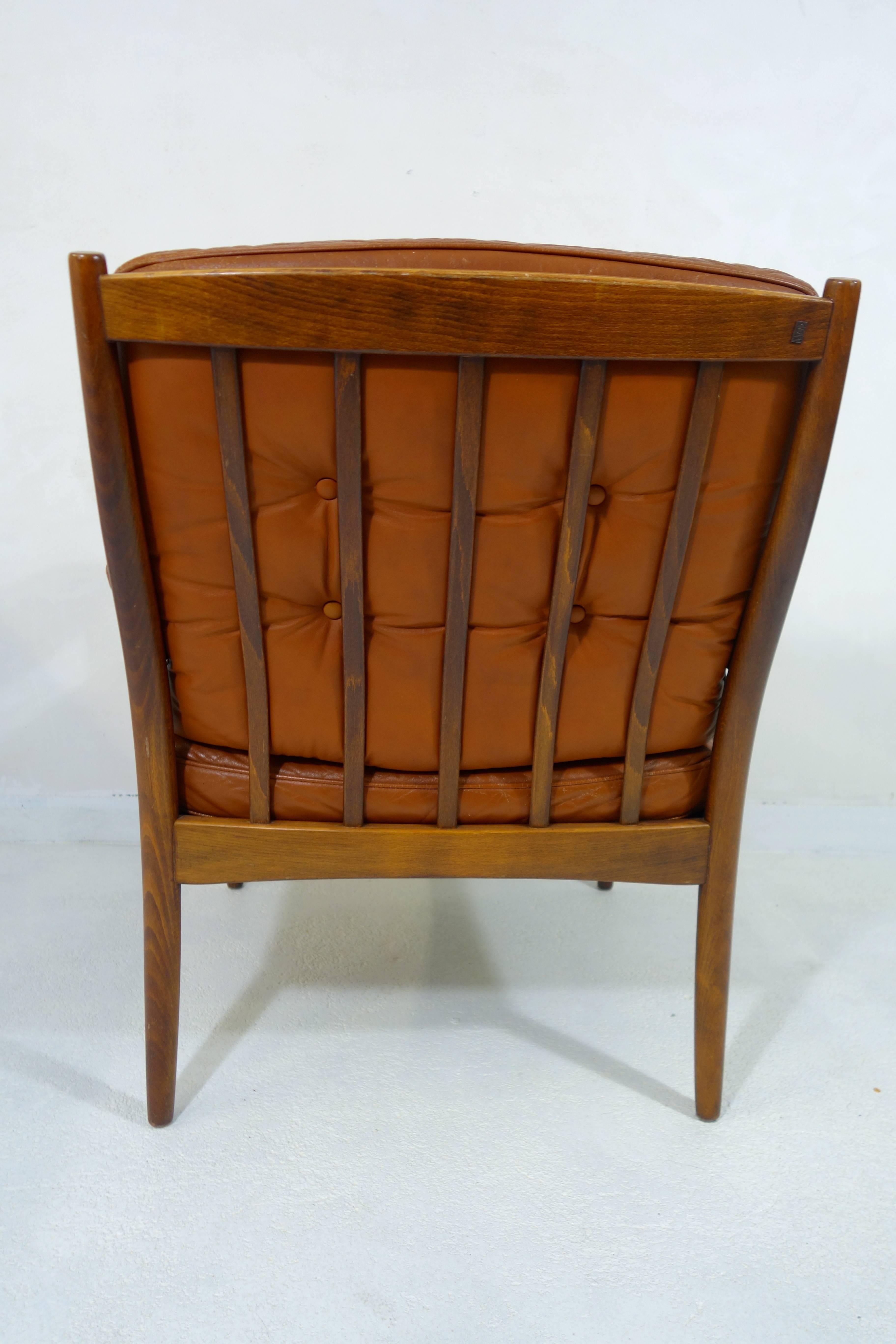 Pair of Midcentury Scandinavian Wood and Leather Armchairs by Gote Möbel  In Good Condition In Doornspijk, NL
