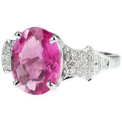 GTL Certified 4.53 ct Natural Pink Sapphire and Diamond Ring in 18K White Gold
