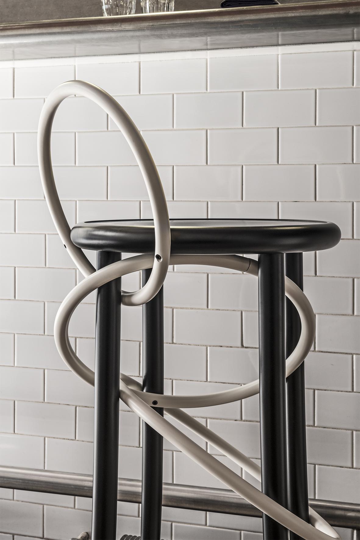 Gebrüder Thonet Vienna GmbH Cirque Barstool Two Tone Black with White Rings For Sale 6