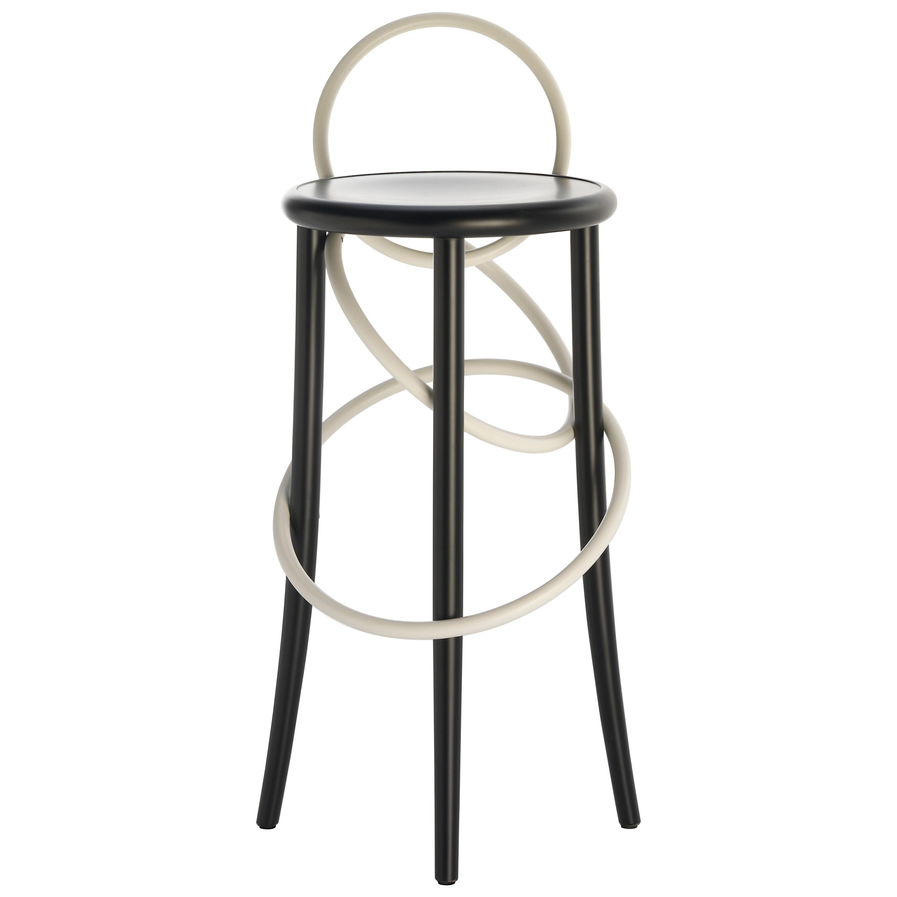 Gebrüder Thonet Vienna GmbH Cirque Barstool Two Tone Black with White Rings For Sale