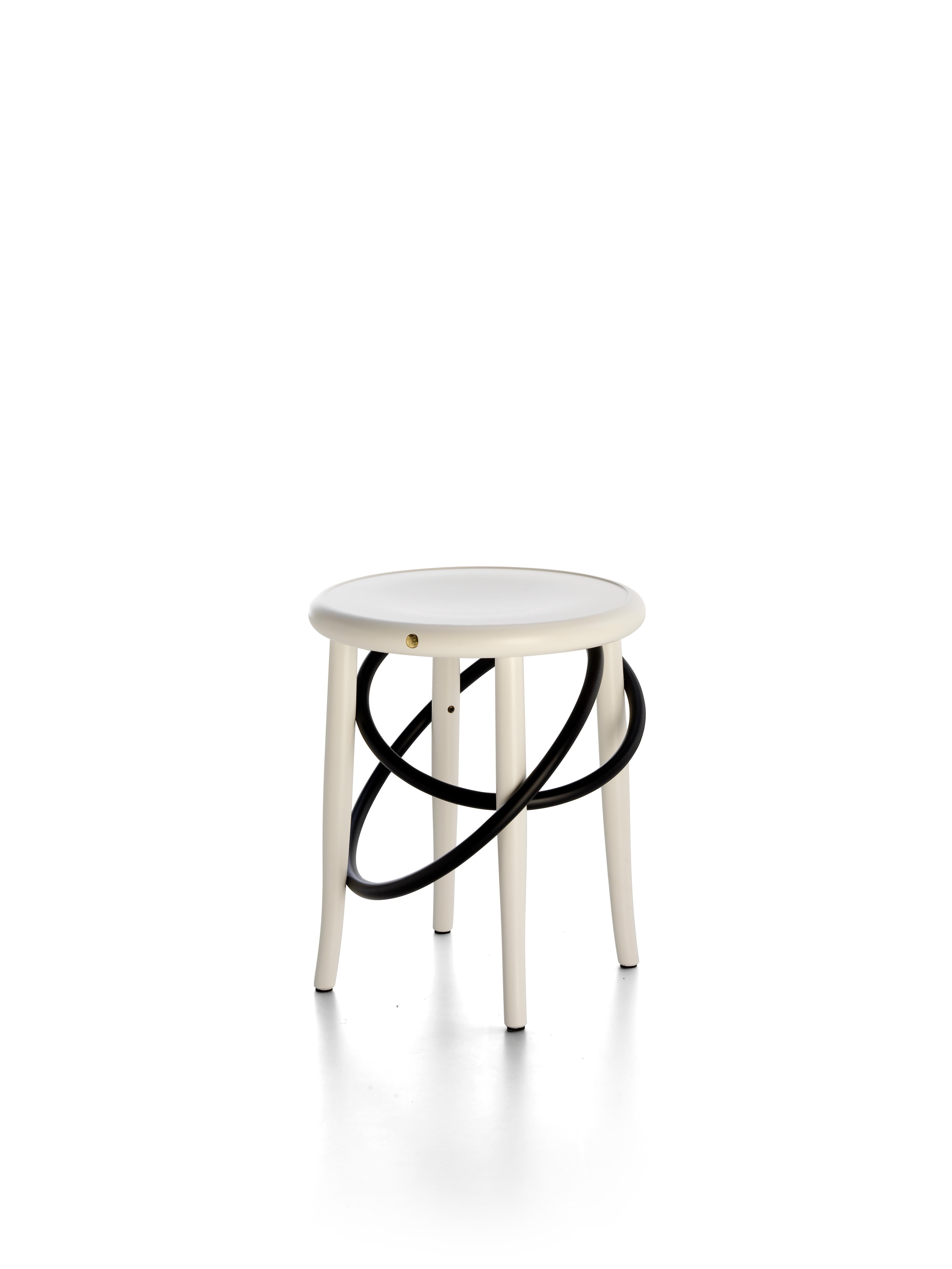 Austrian Gebrüder Thonet Vienna GmbH Cirque Low Stool in White with Black Rings For Sale