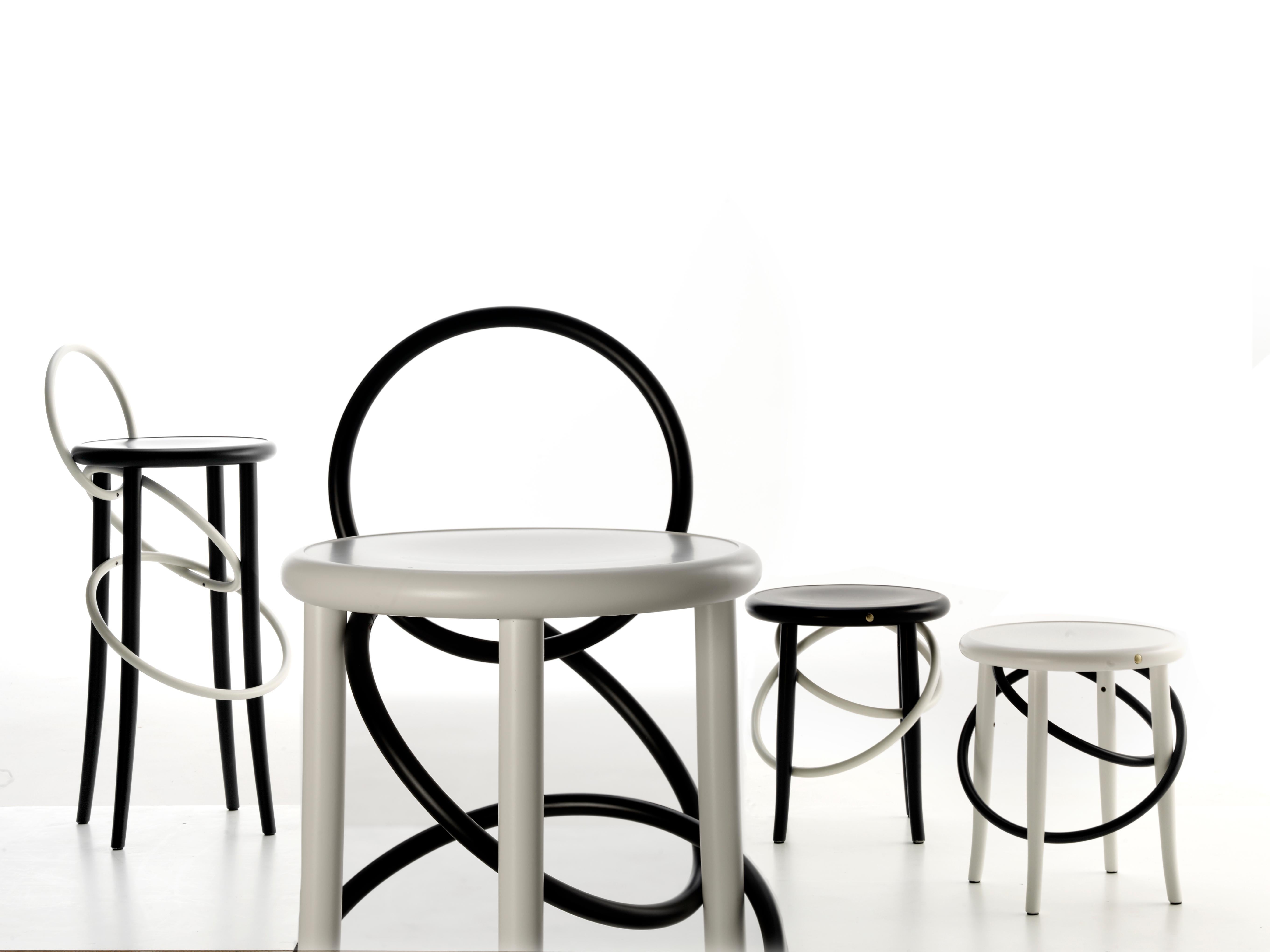 Contemporary Gebrüder Thonet Vienna GmbH Cirque Low Stool in White with Black Rings For Sale