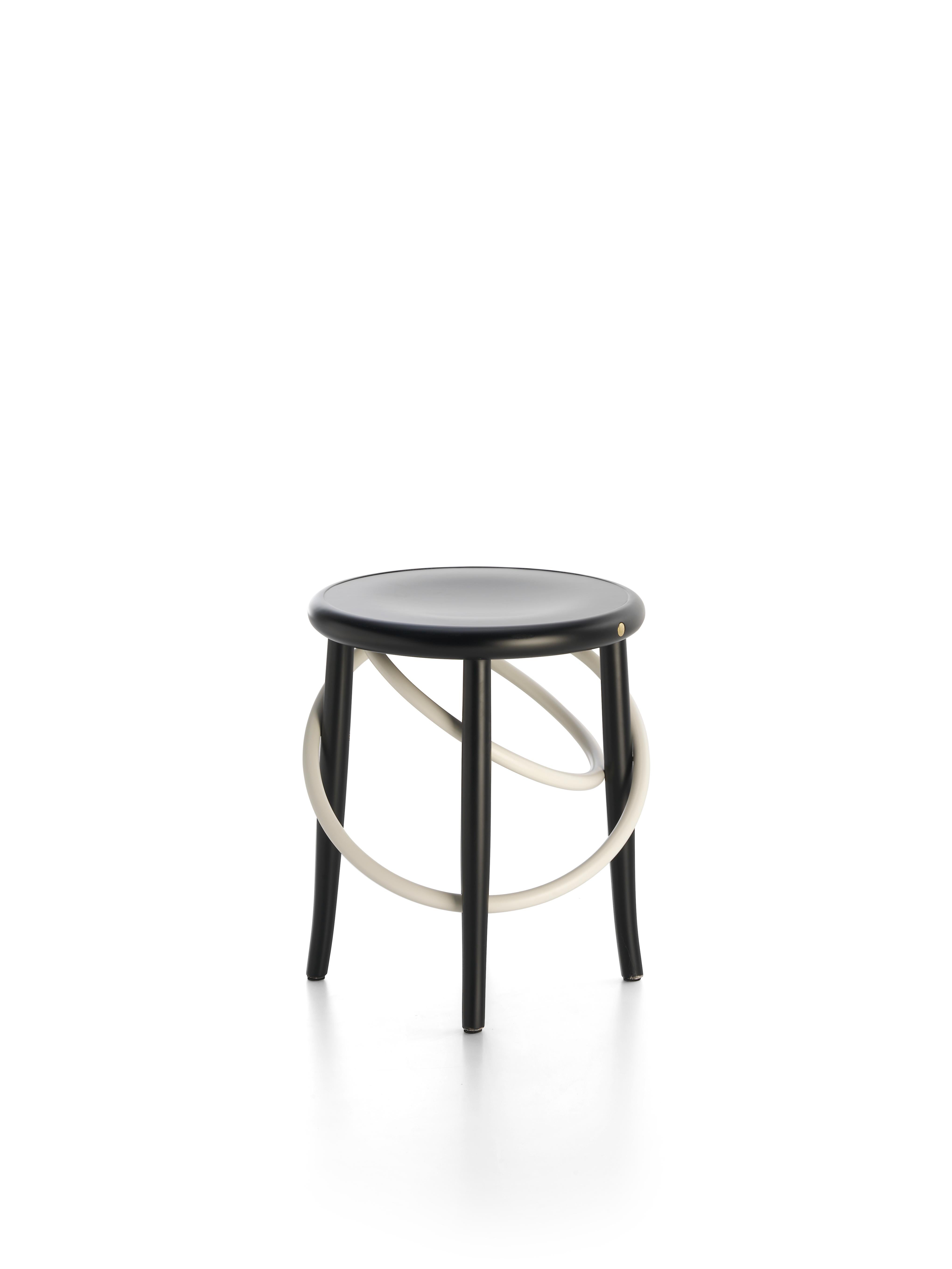 Austrian Gebrüder Thonet Vienna GmbH Cirque Two Tone Low Stool in Black with White Rings For Sale