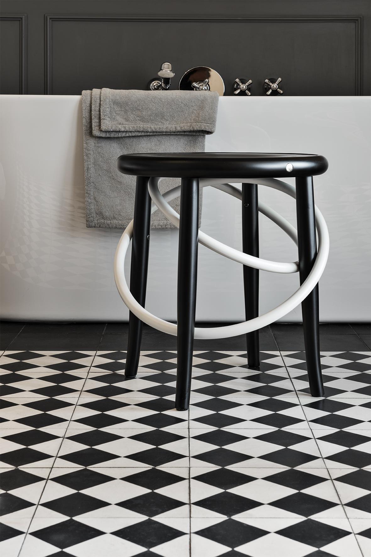 Gebrüder Thonet Vienna GmbH Cirque Two Tone Low Stool in Black with White Rings For Sale 2