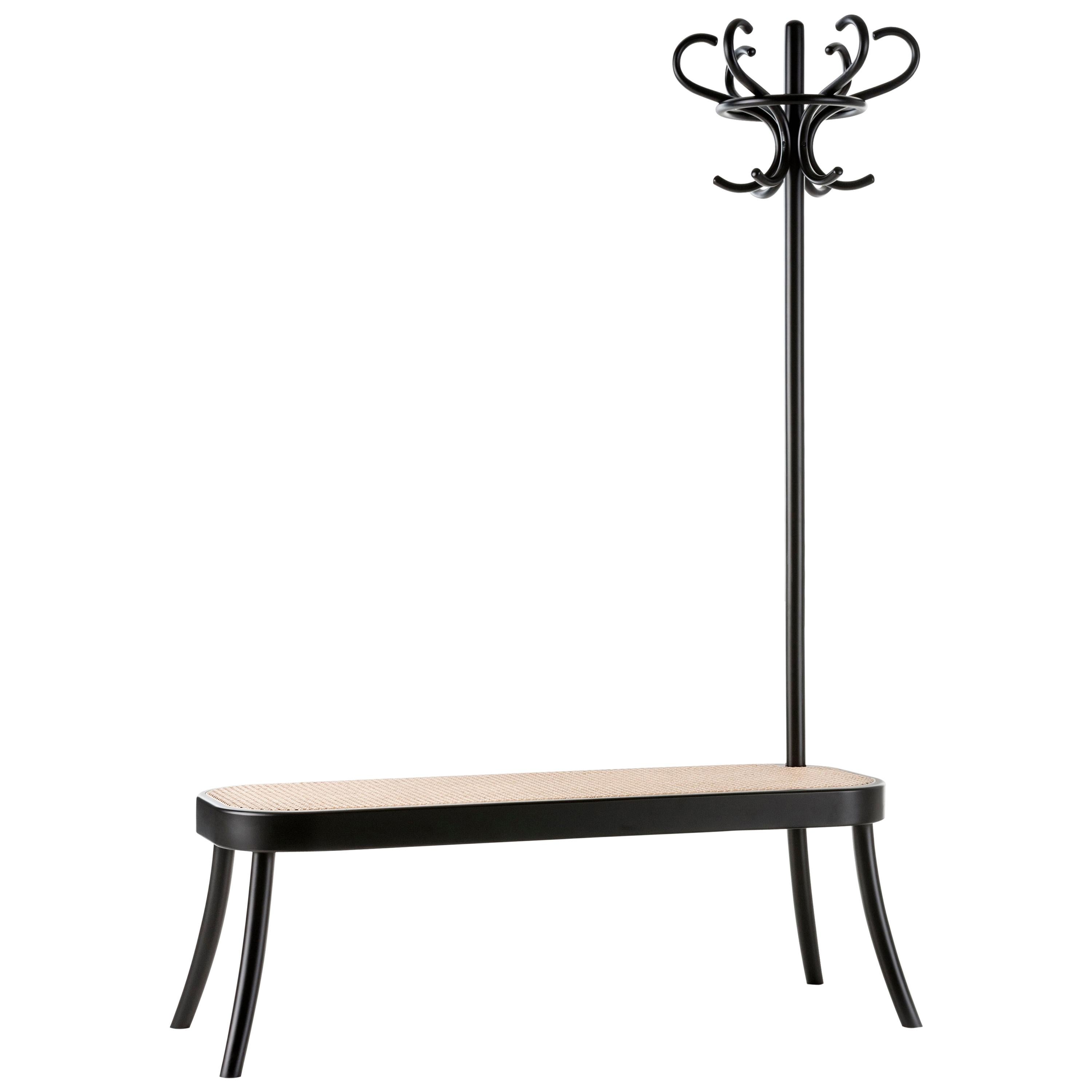 Gebrüder Thonet Vienna GmbH Coat Rack Bench in Black with Cane Seat For Sale