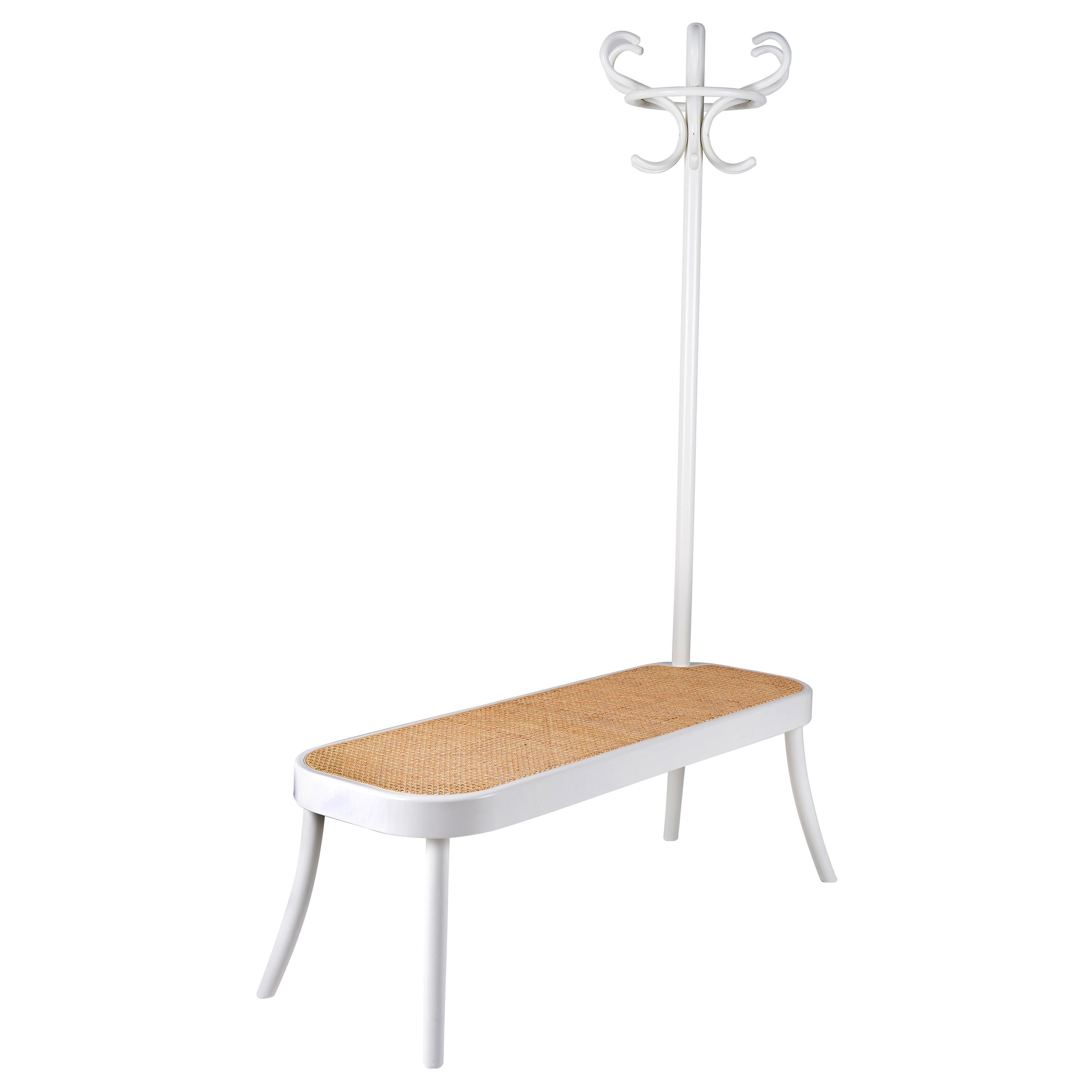 Gebrüder Thonet Vienna GmbH Coat Rack Bench in Pure White with Cane Seat For Sale