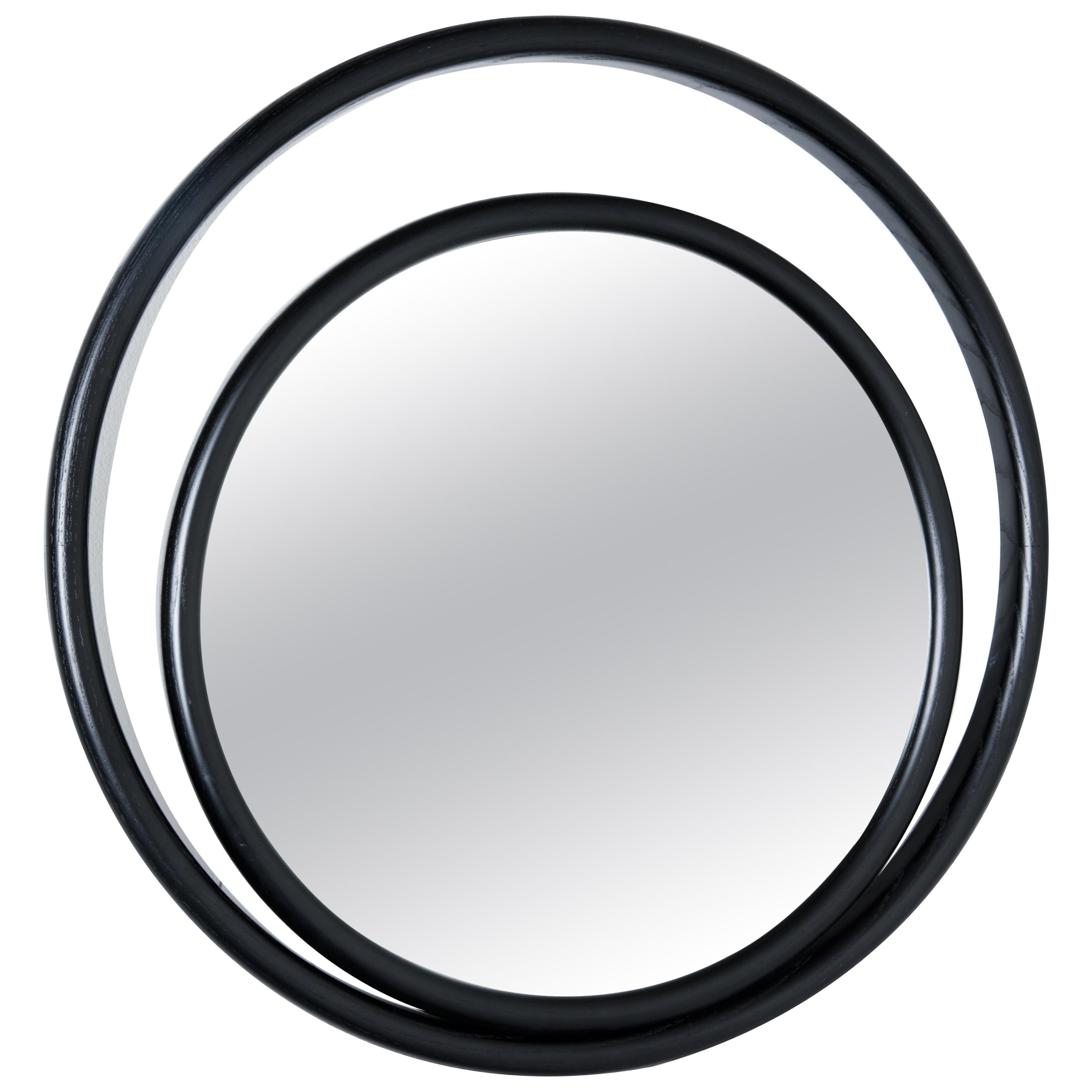 Gebrüder Thonet Vienna GmbH Eyeshine Large Circular Mirror in Black Wood Frame For Sale