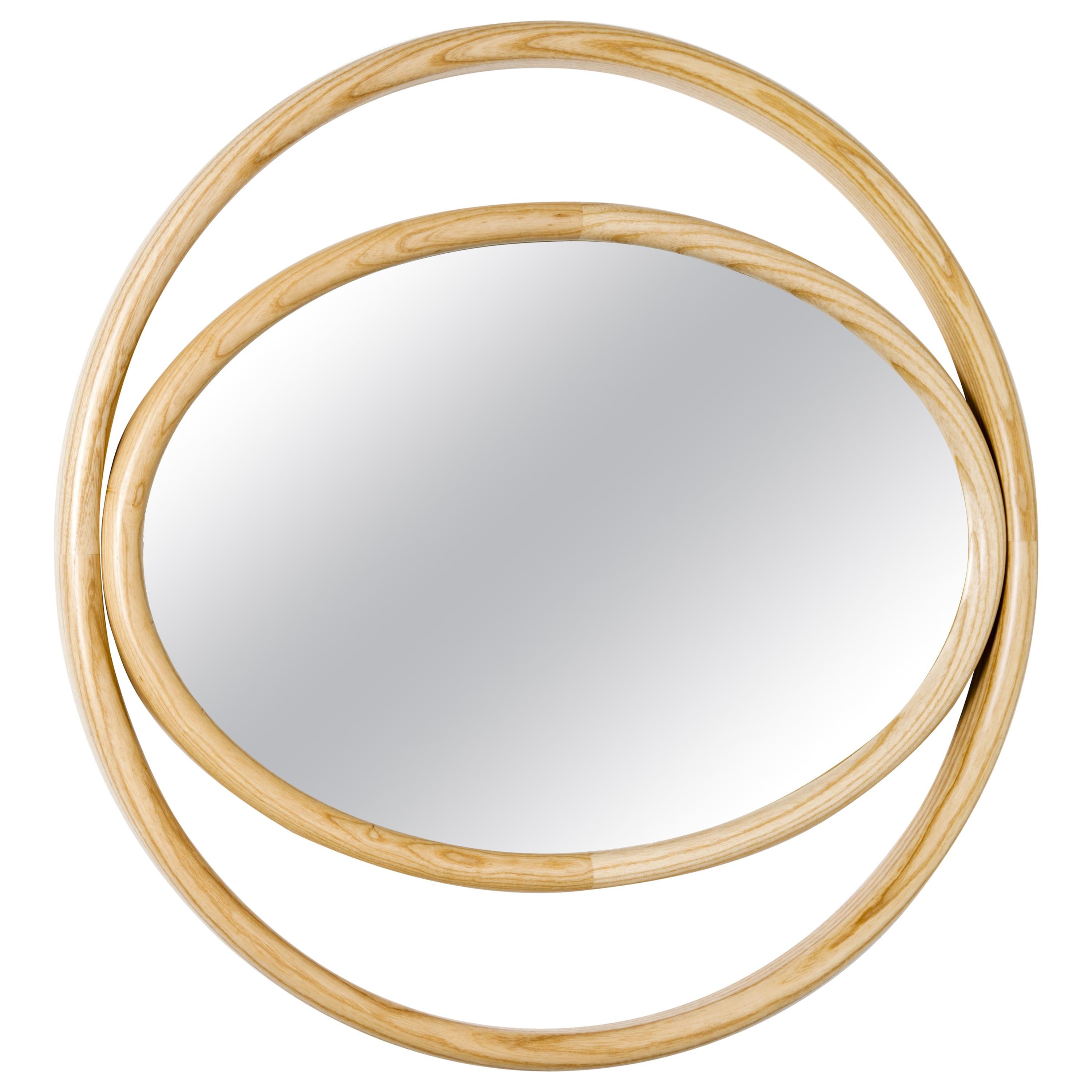 Gebrüder Thonet Vienna GmbH Eyeshine Large Circular Mirror with Ash Wood Frame For Sale