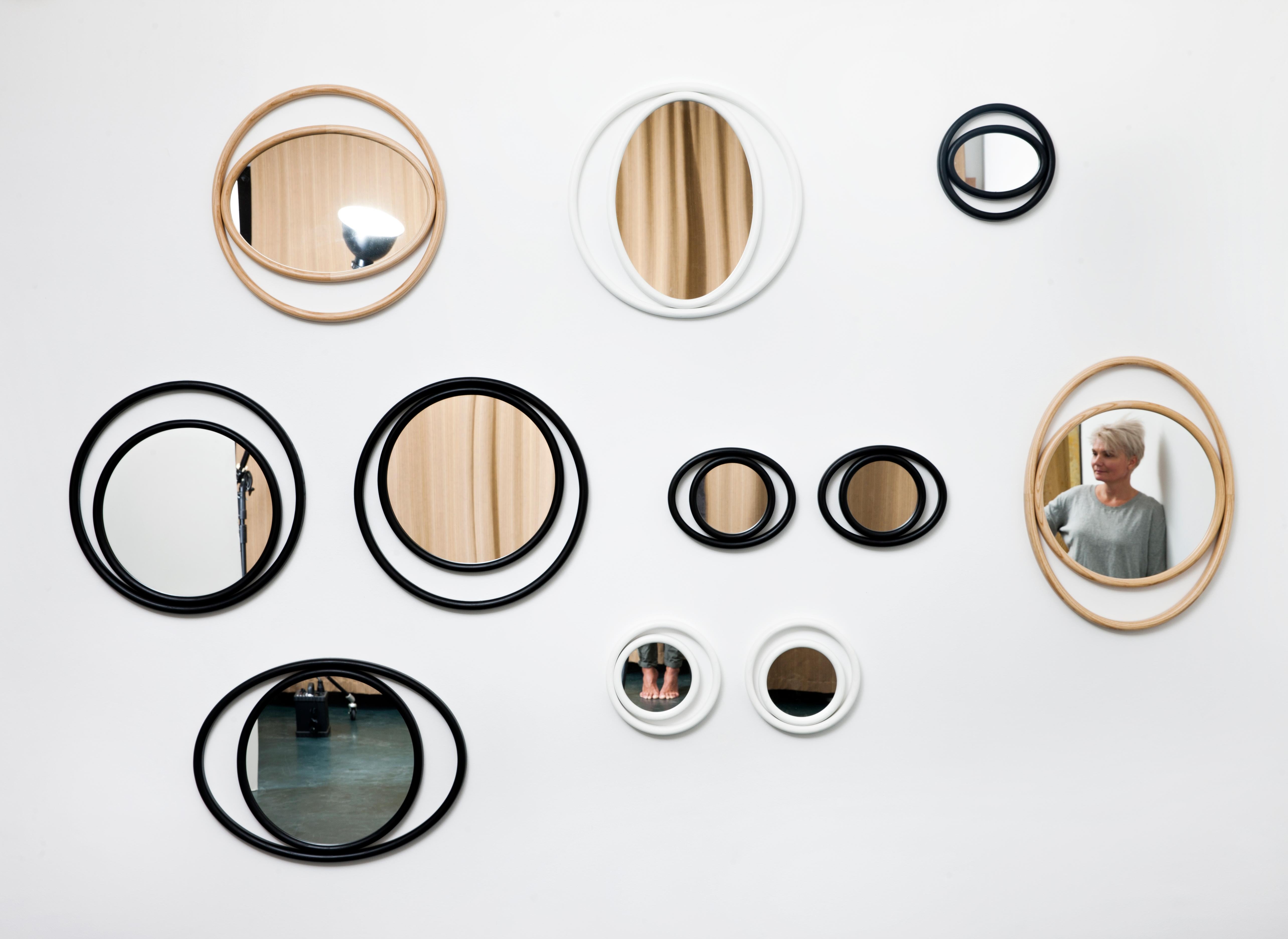 Modern Gebrüder Thonet Vienna GmbH Eyeshine Large Oval Mirror in Black with Wood Frame For Sale