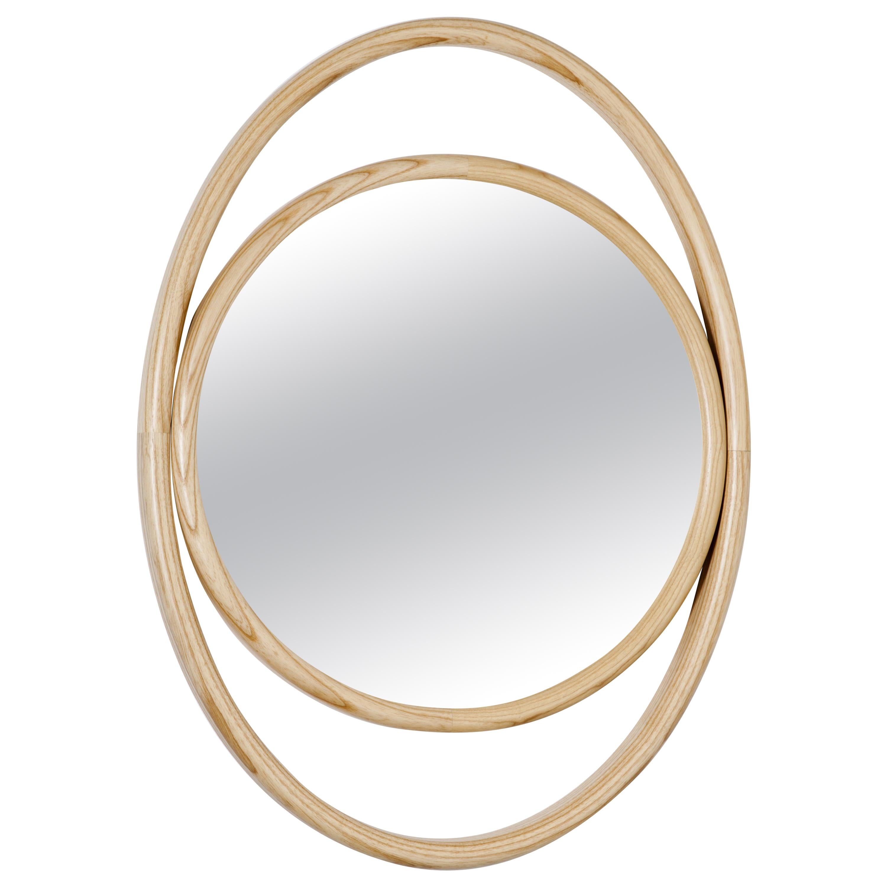 Gebrüder Thonet Vienna GmbH Eyeshine Large Oval Mirror with Ash Wood Frame For Sale