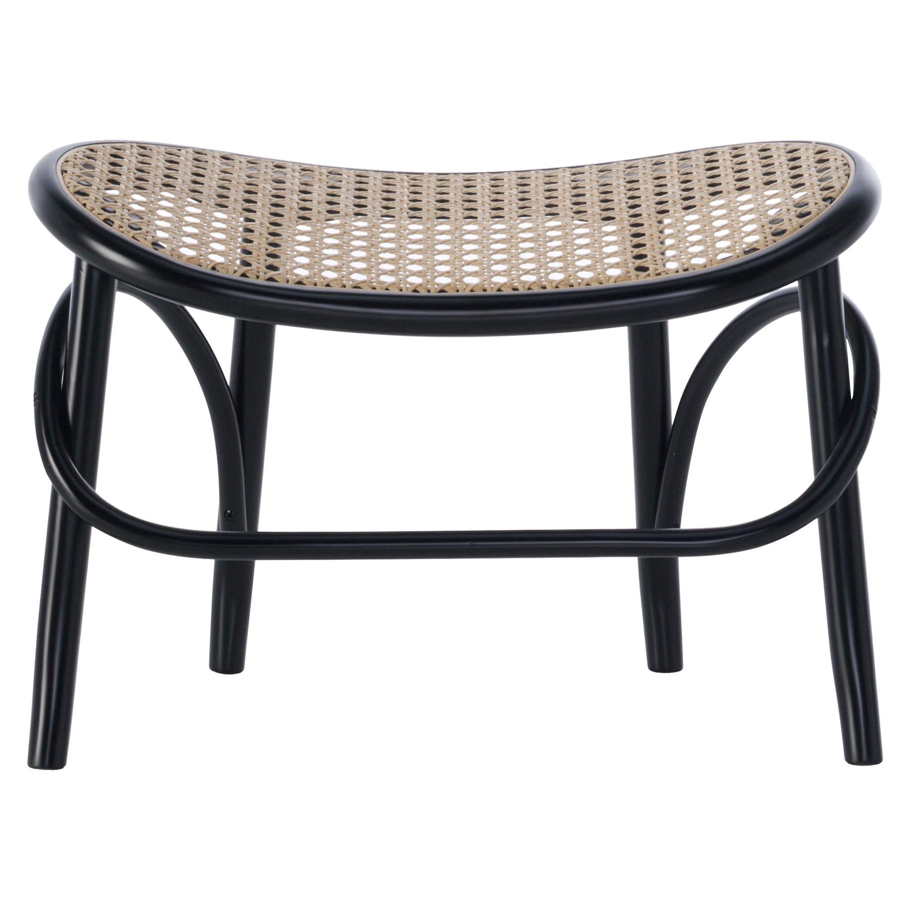 Gebrüder Thonet Vienna GmbH Lehnstuhl Hocker Footrest in Black with Woven Cane For Sale