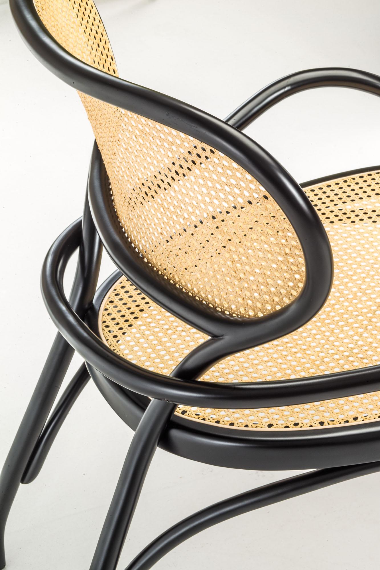 Austrian Gebrüder Thonet Vienna GmbH Lehnstuhl Lounge Chair in Black with Woven Cane Seat For Sale