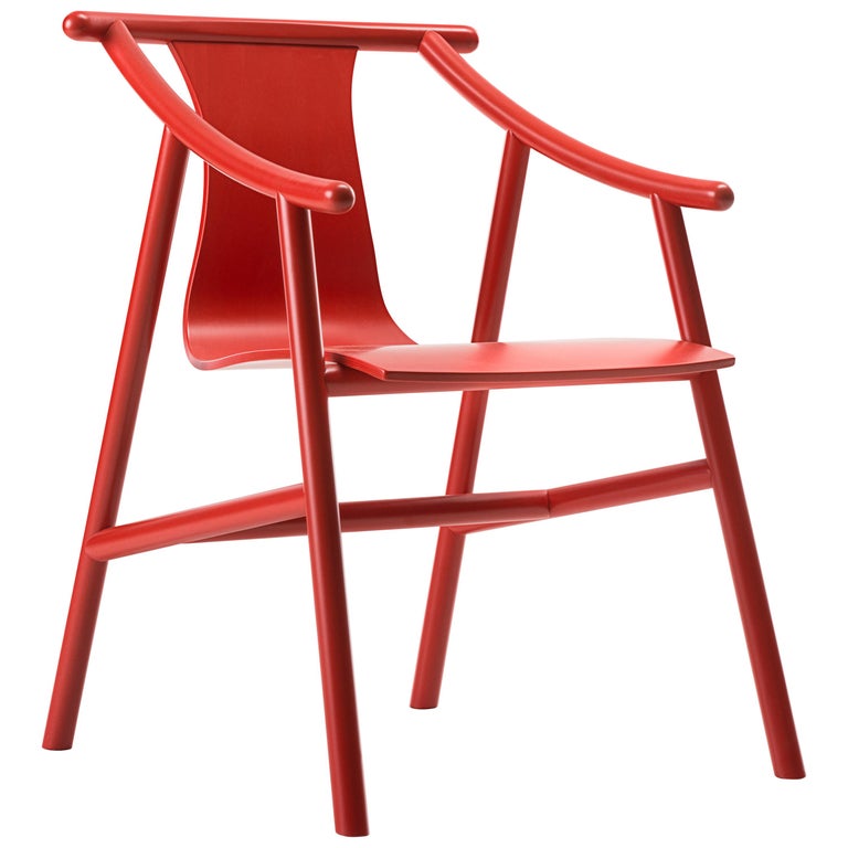 Gebrüder Thonet Vienna GmbH Magistretti 03 01 Armchair in Red Lacquered Beech For Sale