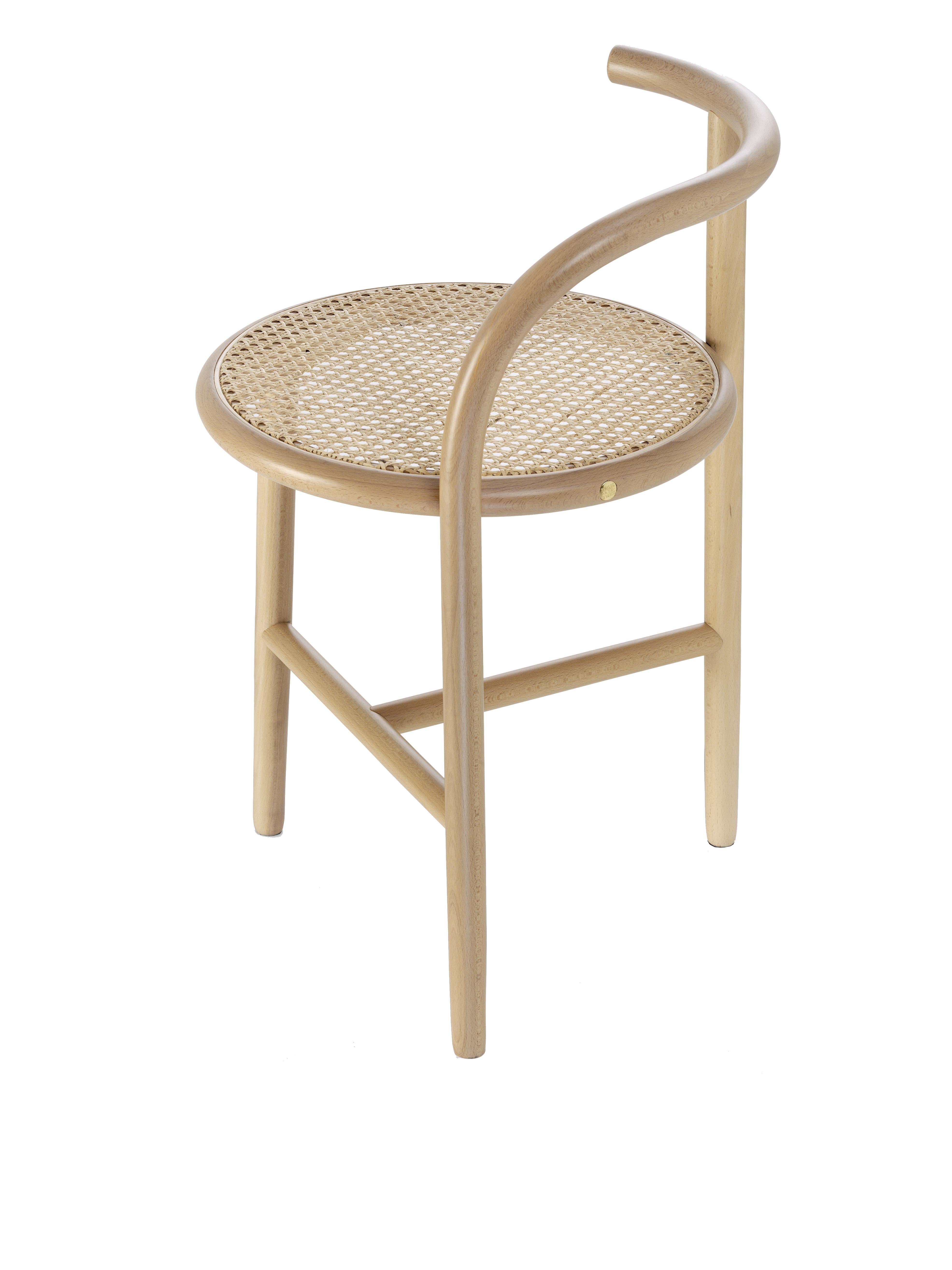 Modern Gebrüder Thonet Vienna GmbH Single Curve Stool in Beech with Cane Upholstered For Sale