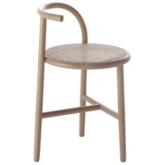 Gebrüder Thonet Vienna GmbH Single Curve Stool in Beech with Cane Upholstered