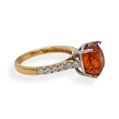 GU Certified 0.75 Carat Fanta Garnet Cushion Diamond Yellow and White Gold Ring