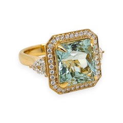 GU Certified 10.36 Carat Aquamarine Fancy Round Diamond Yellow Gold Ring