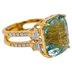 GU Certified 16 Carat Aquamarine Fancy Diamond Yellow Gold Ring