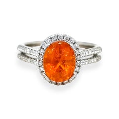 GU Certified 3.29 Carat Fanta Garnet Round Diamond White Gold Ring
