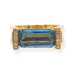 GU Certified 3.44 Carat Aquamarine Round Diamond Yellow Gold Ring