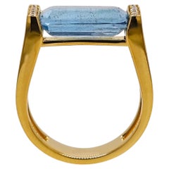GU Certified 3.44 Carat Aquamarine Round Diamond Yellow Gold Ring