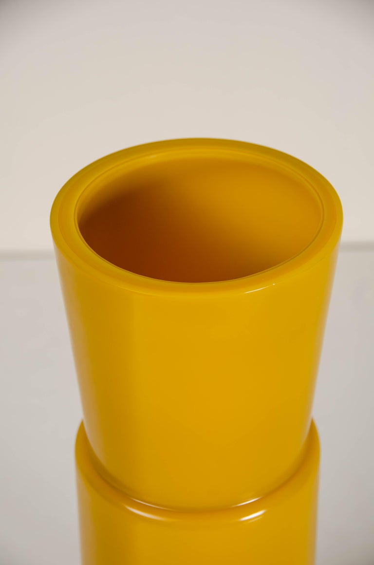 Gu vase
Yellow peking glass finish
Hand blown glass
Hand carved
Limited edition

Peking glass refers to the high-quality glass art produced by the imperial and commercial workshops in Beijing during the Ching dynasty, China 1644-1911. Since