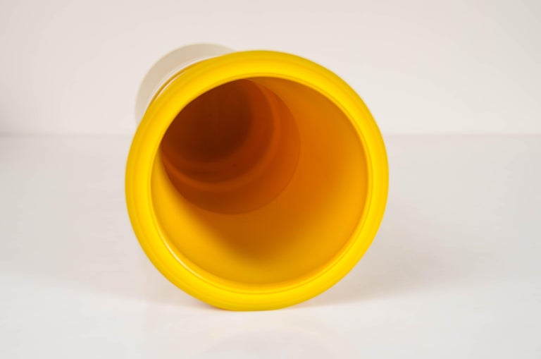 Hand-Carved Gu Vase, Yellow Peking Glass by Robert Kuo, Hand Blown Glass, Limited Edition