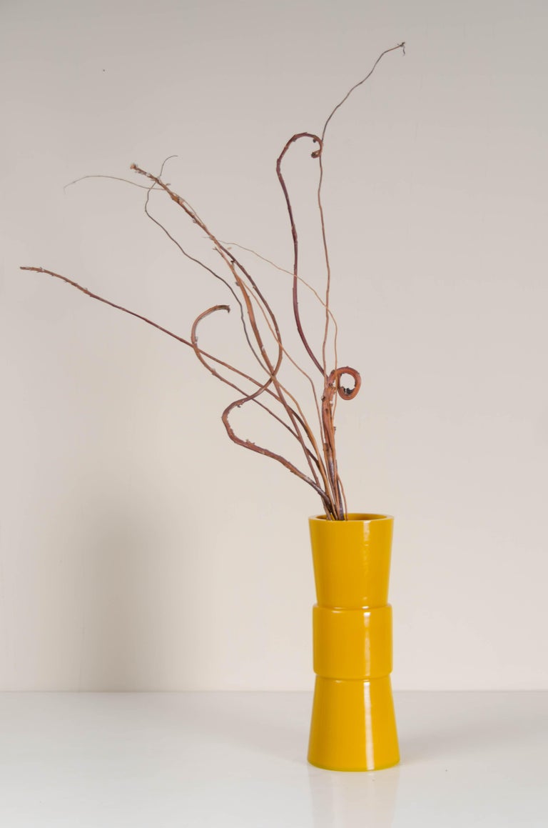 Contemporary Gu Vase, Yellow Peking Glass by Robert Kuo, Hand Blown Glass, Limited Edition