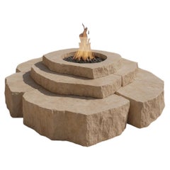 Guachi Fire Table in Puebla Travertine Stone & Stainless Steel by Andres Monnier