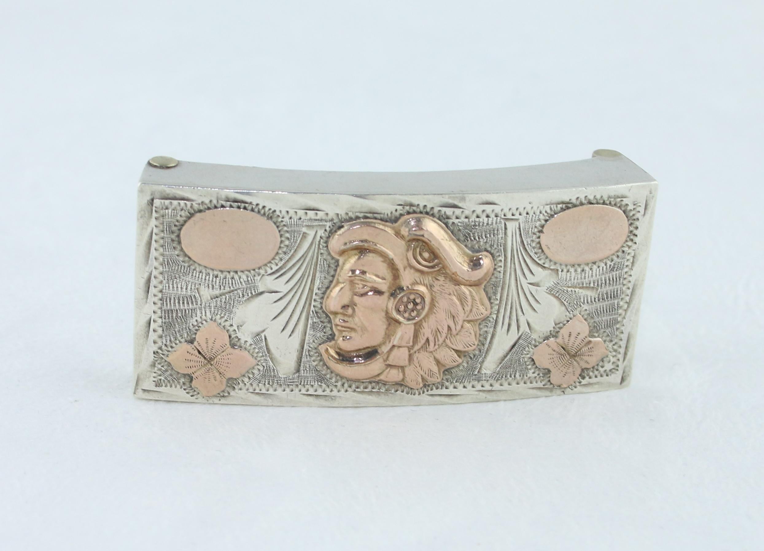 Boucle de ceinture Guadalajara, Mexique, argent sterling et or rose 10 carats Excellent état - En vente à New York, NY