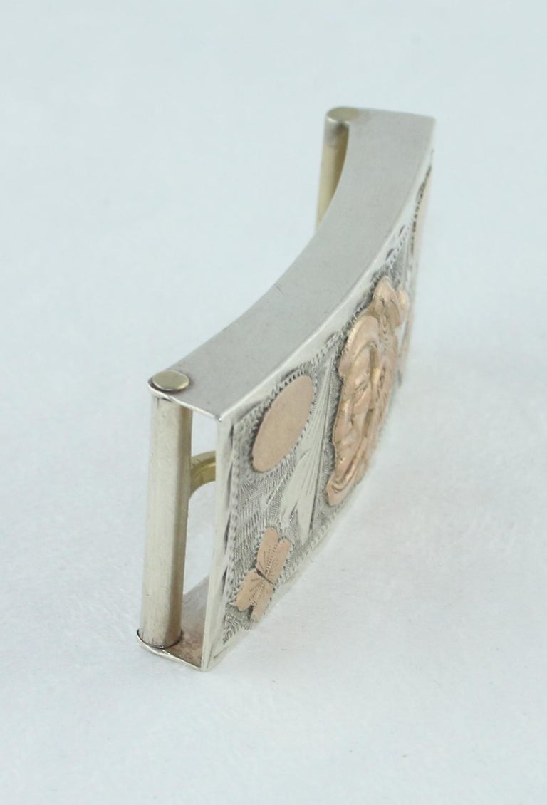 Guadalajara Mexico Sterling Silver and 14K Rose Gold Belt Buckle For Sale at 1stdibs