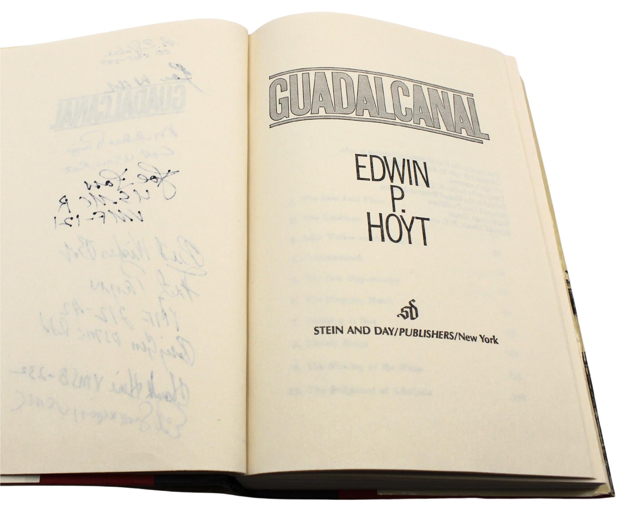 Guadalcanal by Edwin P. Hoyt, First Edition, Signed by 7 USMC VMF Fighter Pilots For Sale 2