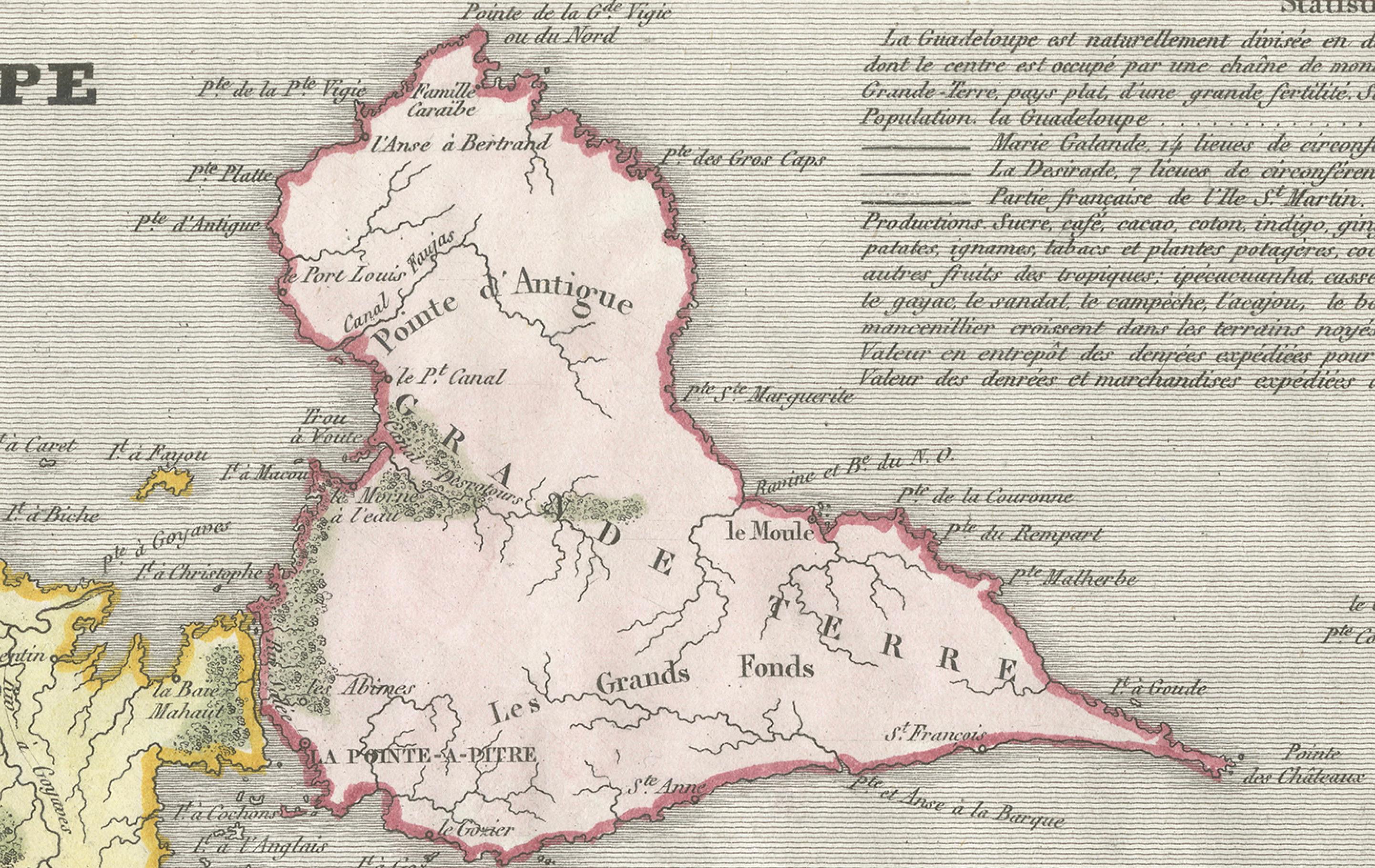 Début du XIXe siècle Guadeloupe et dépendances : Carte française du XIXe siècle et encart de Pointe-à-Pitre en vente