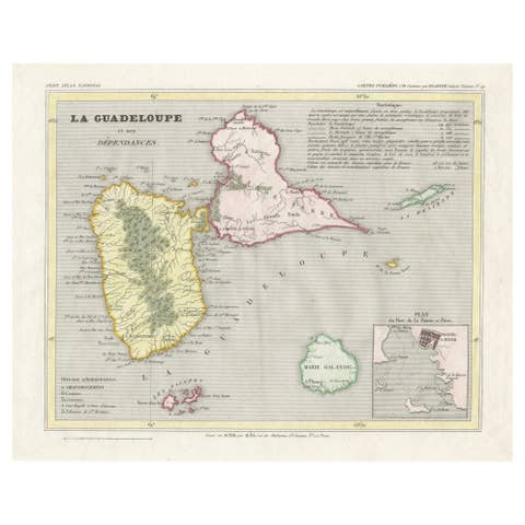 Guadeloupe and Dependencies: 19th Century French Map and Inset of Pointe-à-Pitre