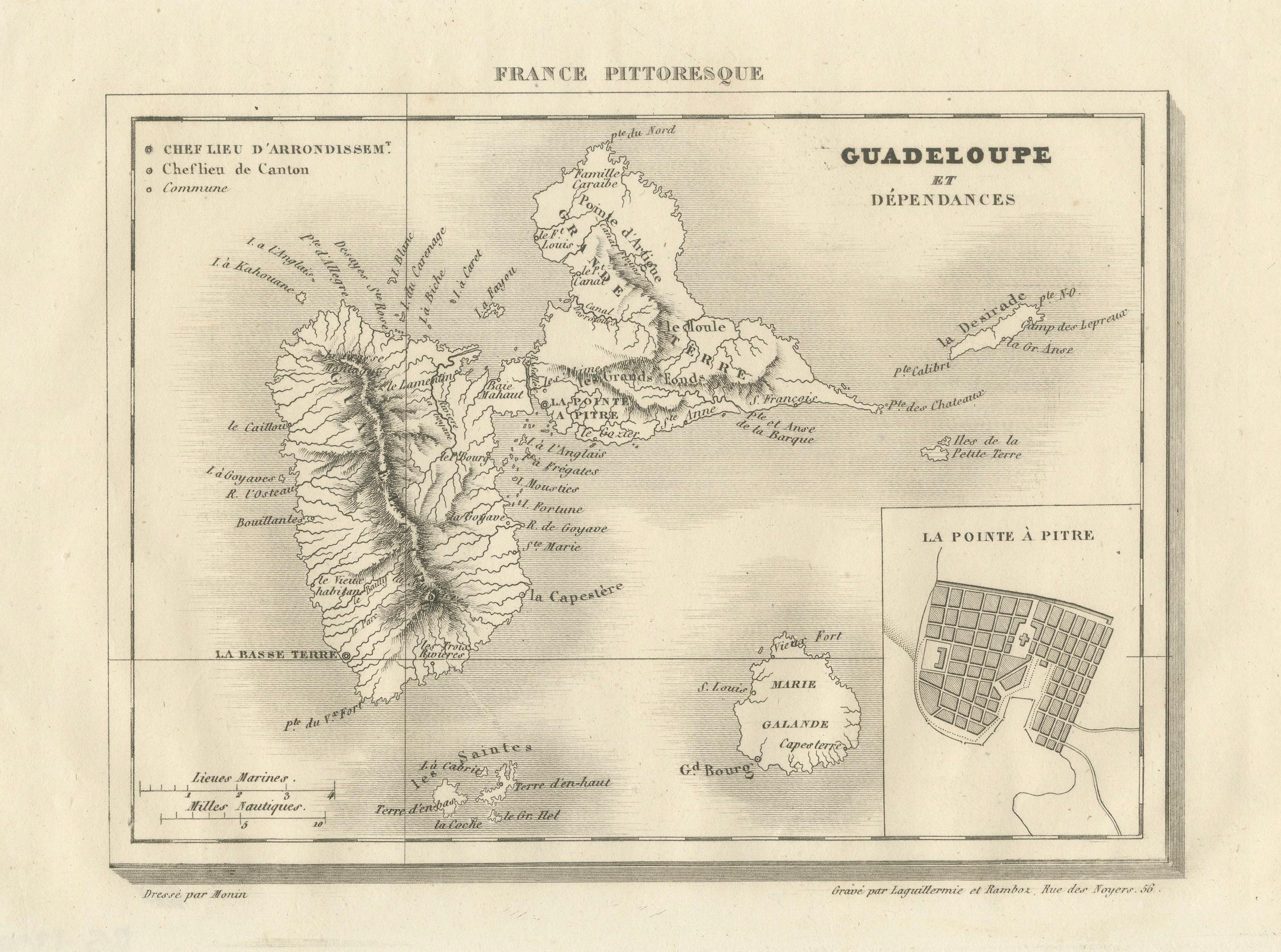 Guadalupa e dipendenze: Mappa della metà del XIX secolo dalla serie France Pittoresque in vendita 1