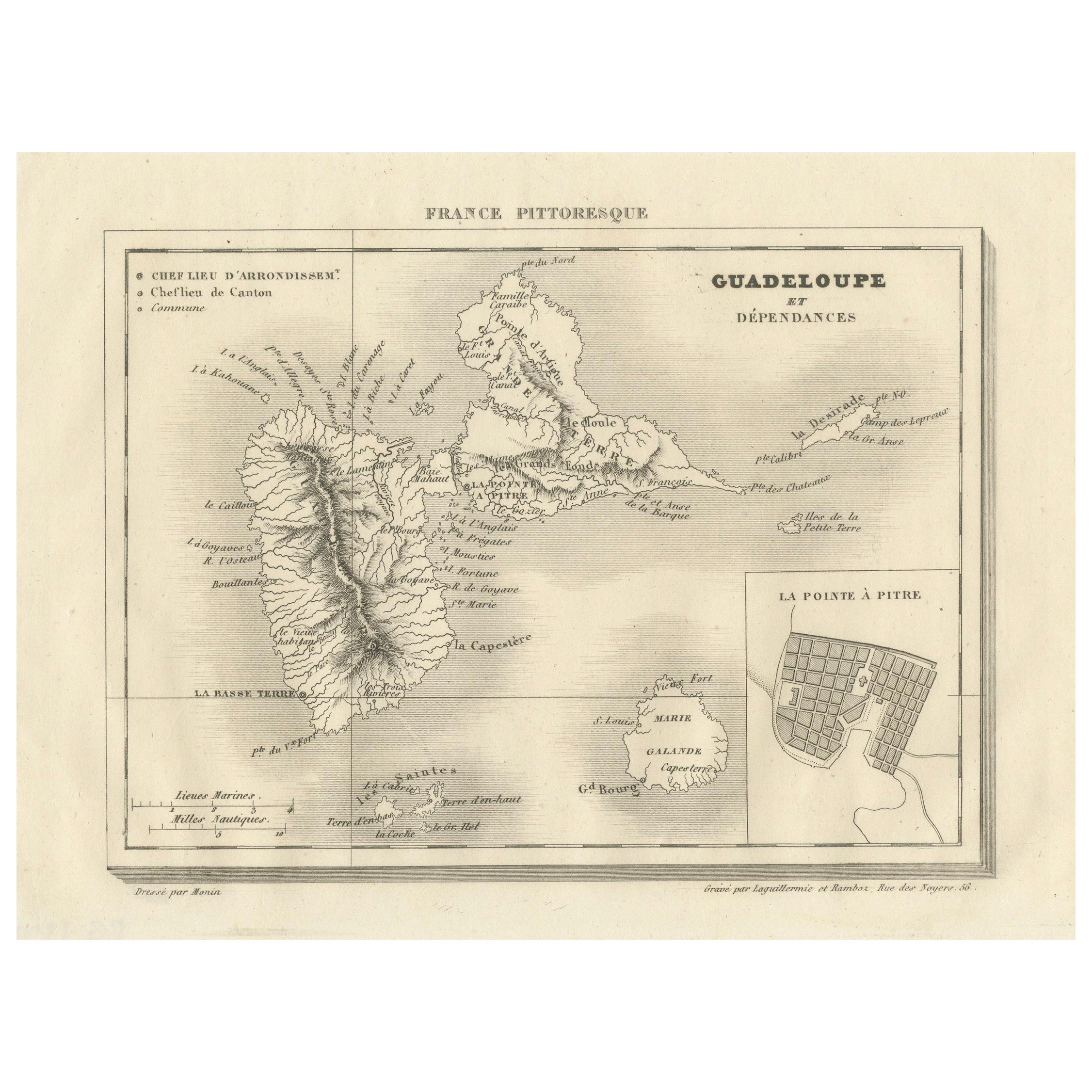 Guadalupa e dipendenze: Mappa della metà del XIX secolo dalla serie France Pittoresque