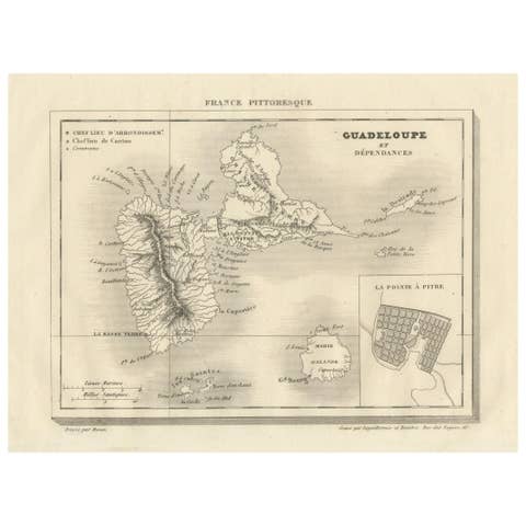 Guadeloupe and Dependencies: Mid-19th Century Map from France Pittoresque Series