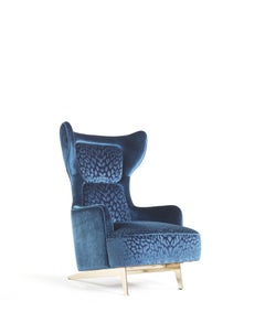 21st Century Guam Armchair in Blue Fabric by Roberto Cavalli Home Interiors