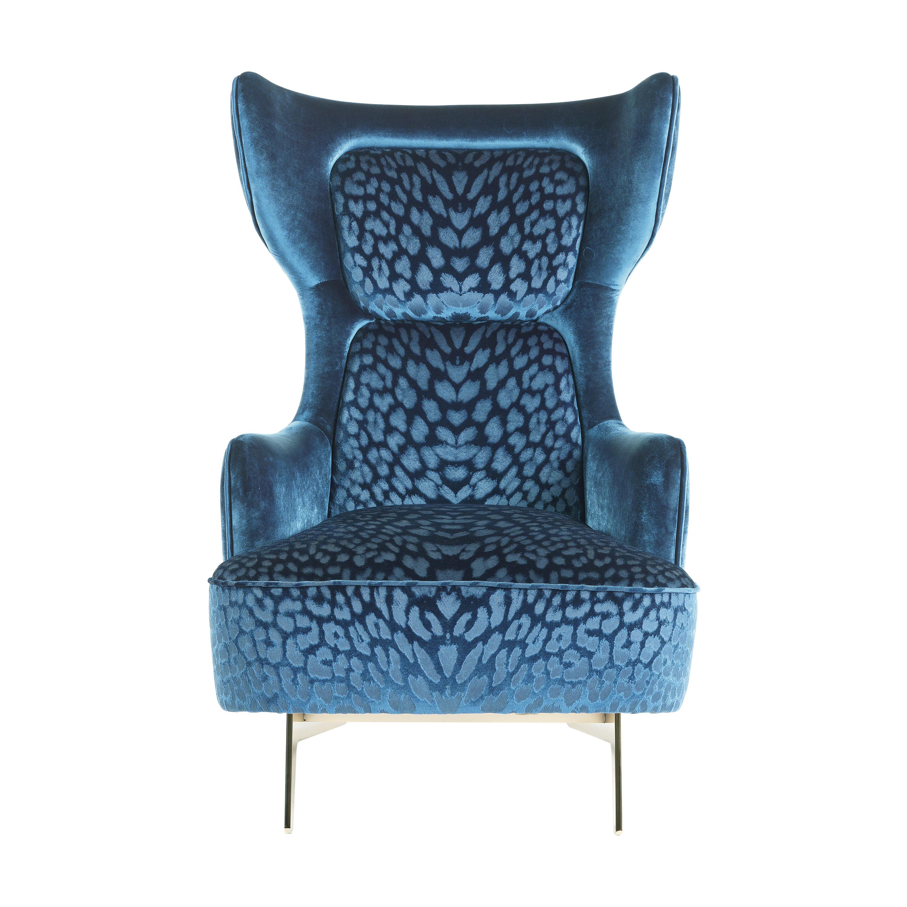 21st Century Guam Armchair in Blue Fabric by Roberto Cavalli Home Interiors