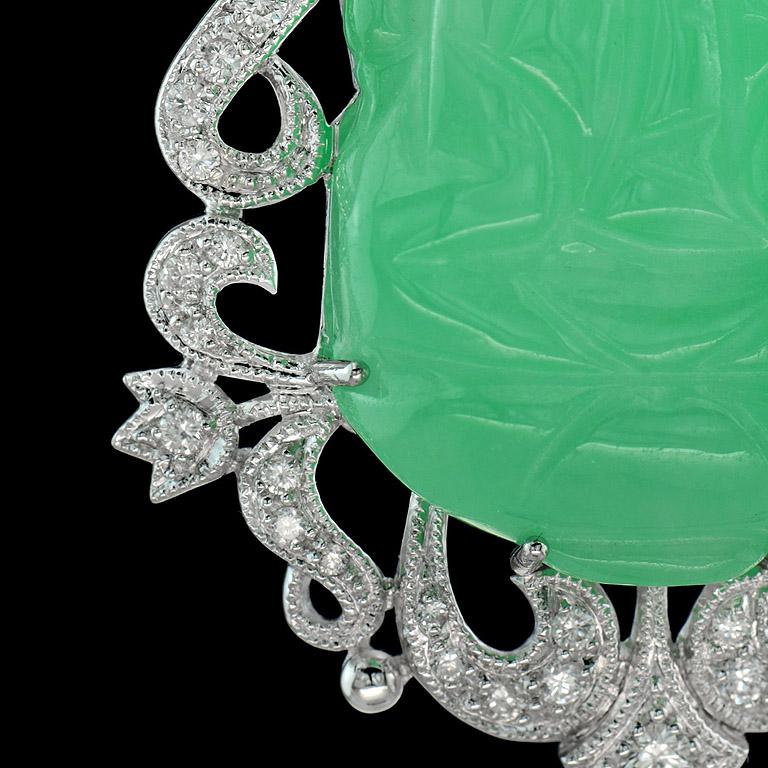 Art Deco Guan Yin Jade Diamond Pendant