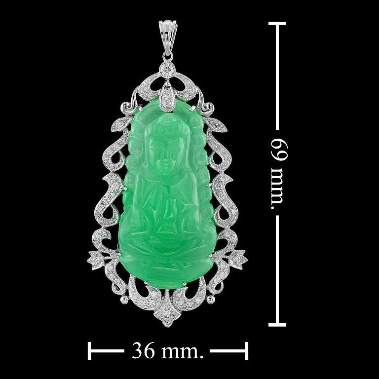 Round Cut Guan Yin Jade Diamond Pendant