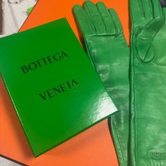 Bottega Veneta green leather long gloves with original box - Size 7½