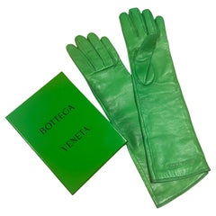 Guanti lunghi Bottega Veneta in pelle verde con box originale – Taglia 7½